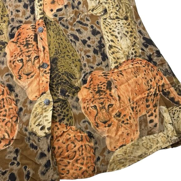 Vtg Carole Little Rayon Maxi Skirt Safari Tiger Big Cat 80s Button Front Size 8 - Picture 5 of 9